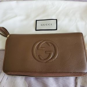 Authentic Gucci Soho Wallet Brown Pepple Leather